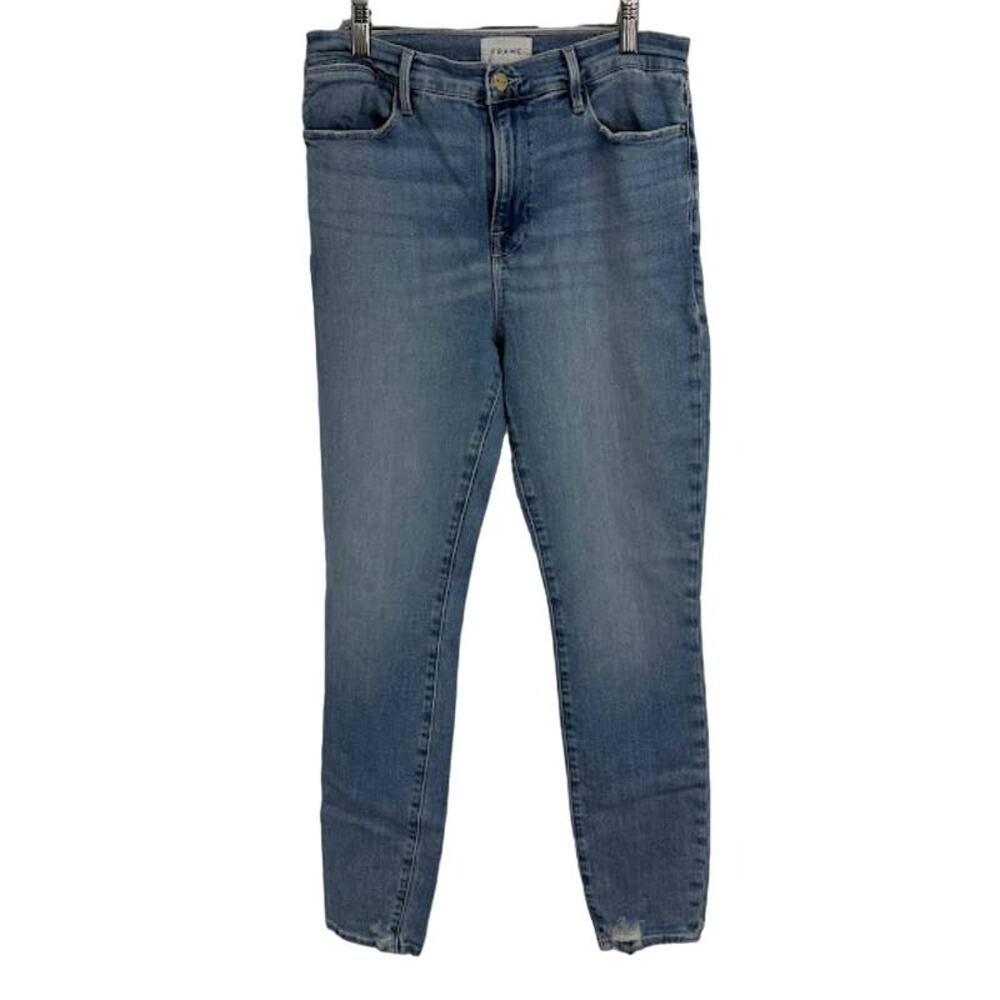 FRAME Le High Skinny Jeans Women Size 31 Light Wash Distressed‎ Raw Hem